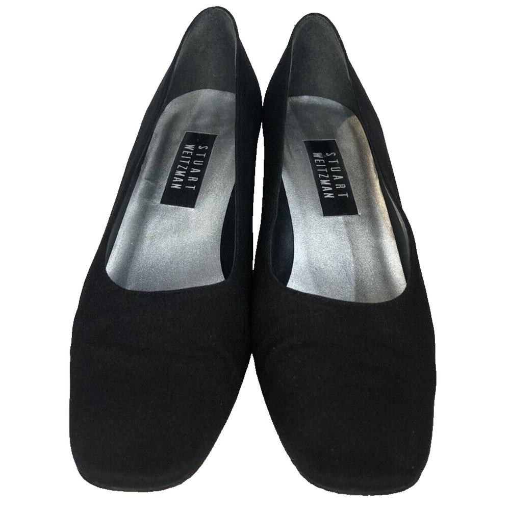 Vintage‎ Stuart Weitzman Pump Sculpted Heel Black Satin Squared Womens Size 8M - Picture 3 of 7